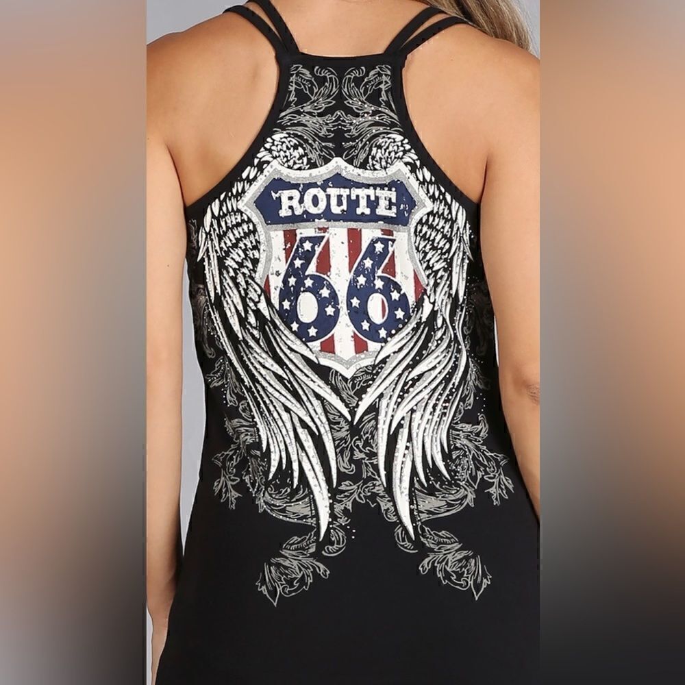 Route 66 Biker Embellished Racerback Tank